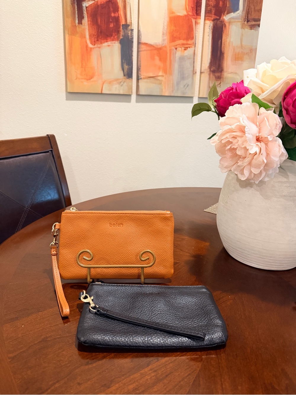 Pebbled Leather Wristlets - Black and Brown